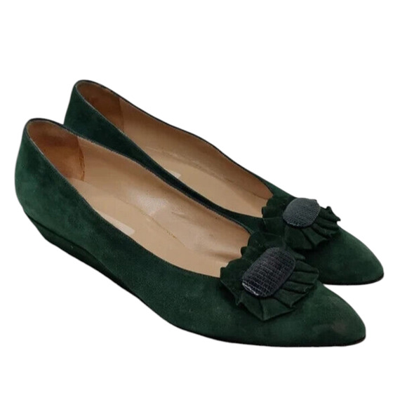 Green suede Vintage Bottega Veneta Pointed Toe Kitten Heel sz 7.5 N